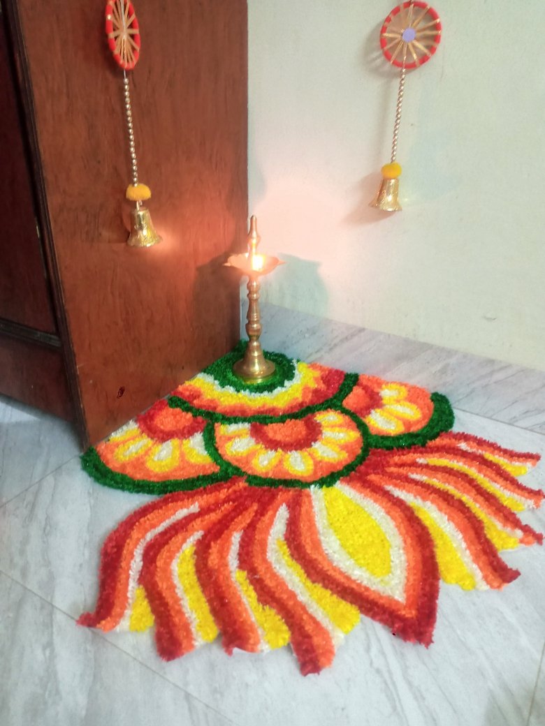 Corner Lotus Rangoli Mat, 28 x 28 inches - Image 3