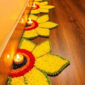 Half Wall Flower Rangoli Mat, 5 Piece Pack, 18 x 10 inches