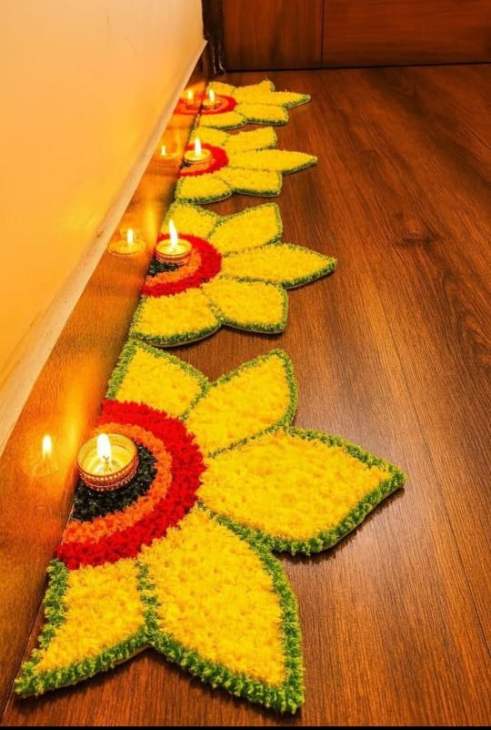 Half Wall Flower Rangoli Mat, 5 Piece Pack, 18 x 10 inches