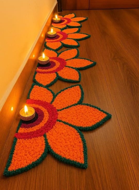 Half Wall Flower Rangoli Mat, 5 Piece Pack, 18 x 10 inches - Image 2