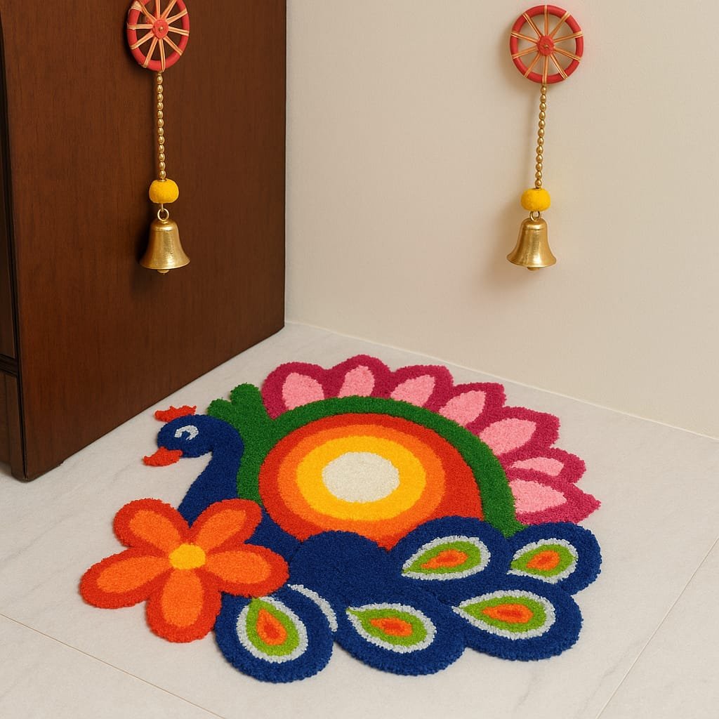 Peacock Rangoli Mat, 27 x 27 inches