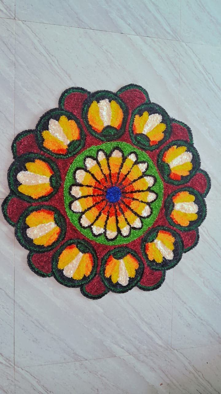 Floral Rangoli Carpet, 32 x 32 inches - Image 3