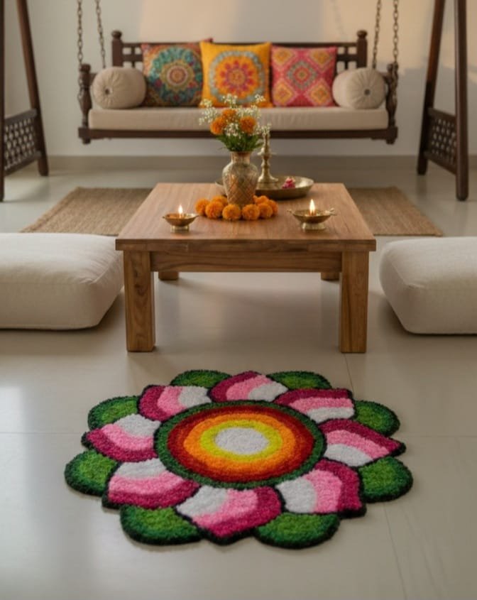 Floral Rangoli Carpet D2, 32 x 32 inches