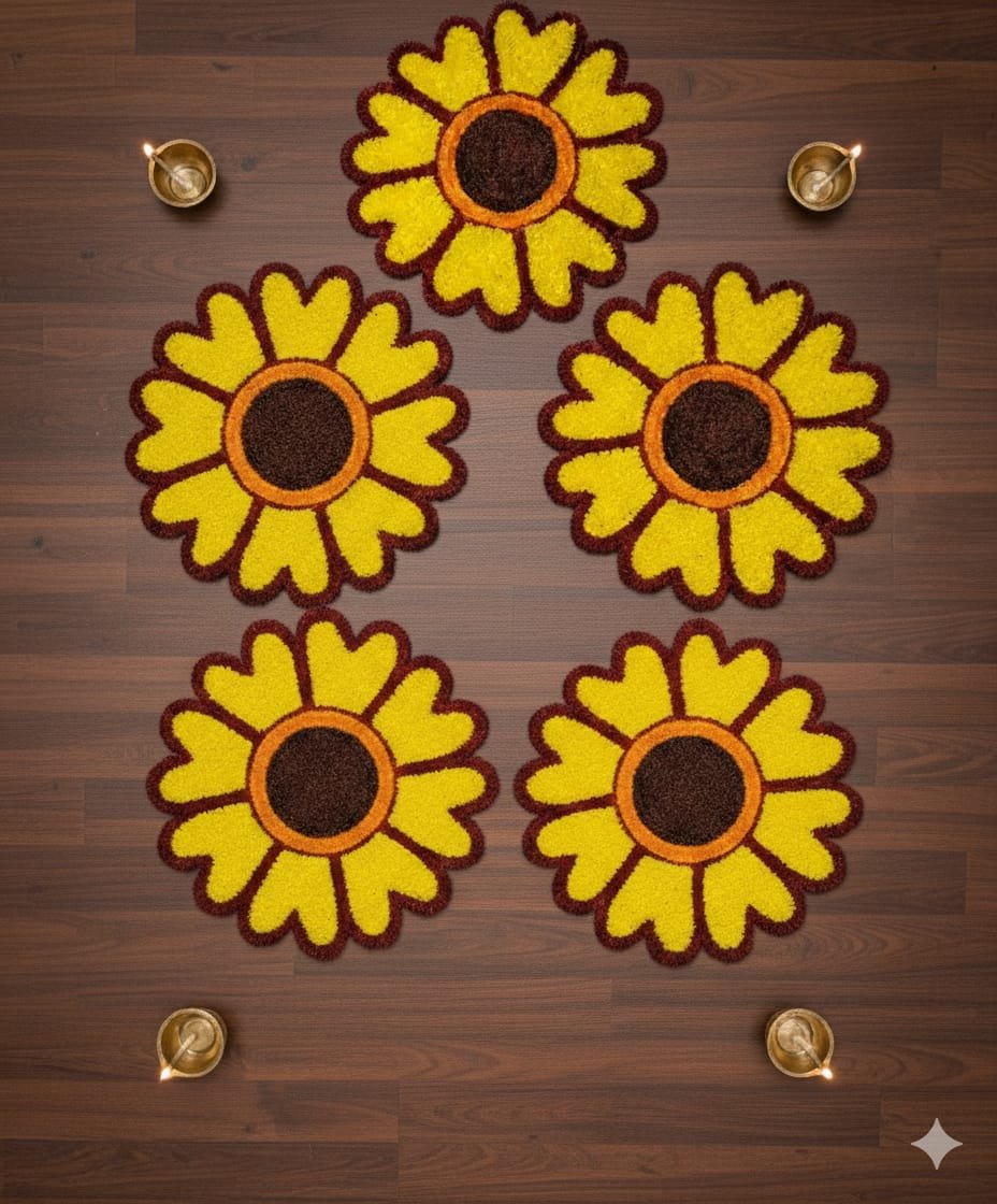 Flower Rangoli Mat, 3 Piece Pack, 12 x 12 inches