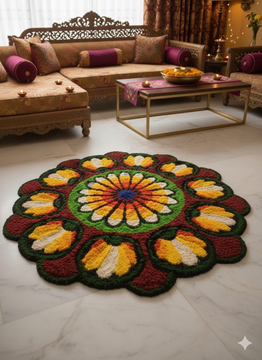 Floral Rangoli Carpet, 32 x 32 inches - Image 4