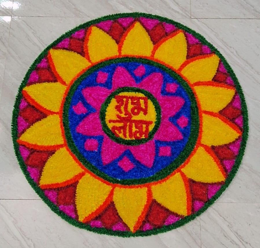 Shubh Labh Floral Rangoli Carpet , 30 x 30 inches - Image 2